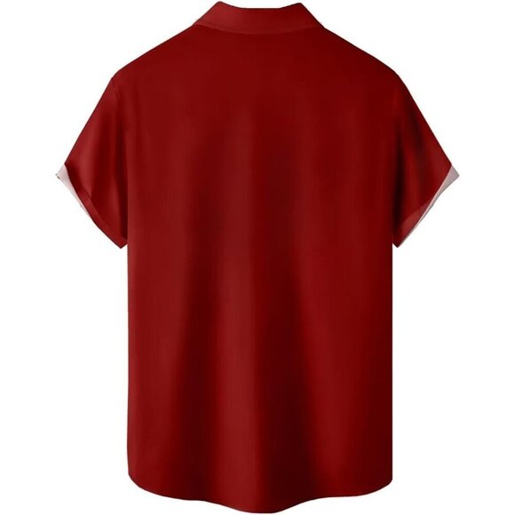 ❤️Men Red Print Short Sleeve Hawaiian Fit Casual Button Down Beach Shirts - Picture 7 of 7